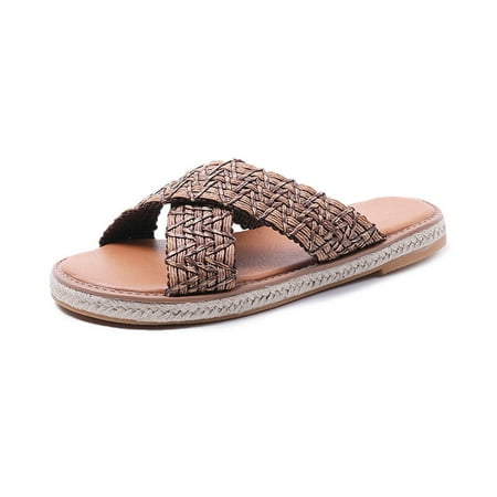 

Hvyesh Clearance Sandals for Women Women s Casual Woven Flat-bottomed Slippers Comfy Beach Flats Sandals Summer Bohemian Sandals for Women