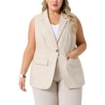 thumbnail image 1 of Chaleco sin mangas de lino para mujer GRACE & GRANDEUR, talla grande, con botones, chaqueta de traje de negocios casual con bolsillos 4X albaricoque, 1 of 1