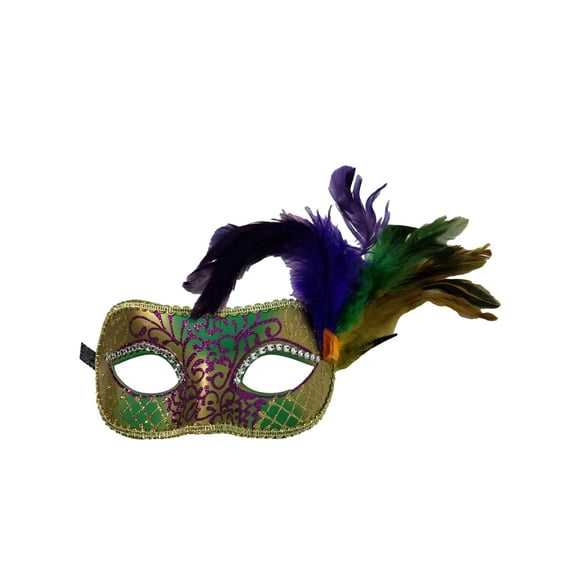 Small Purple Green Gold Feather Crystal Eyes Mardi Gras Masquerade Mask