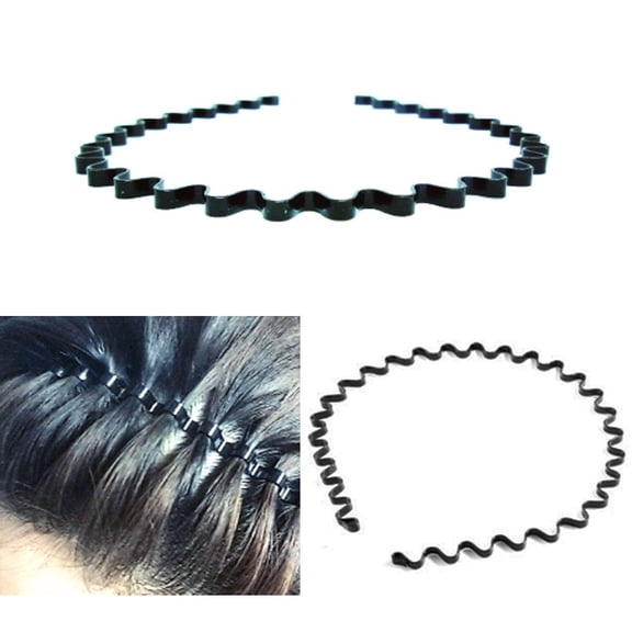 Fashionable Black Metal Waved Style Alice Sports Hairband Headband Headwear Accessory Spring Wavy Hoop For Men Women (Thick Noodle Wave)