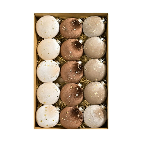 Elegant Flocked Velvet Christmas Ornaments, 15-Pack, Decorative Hanging Balls for Tree and Home Decor, Holiday Festive Party Supplies