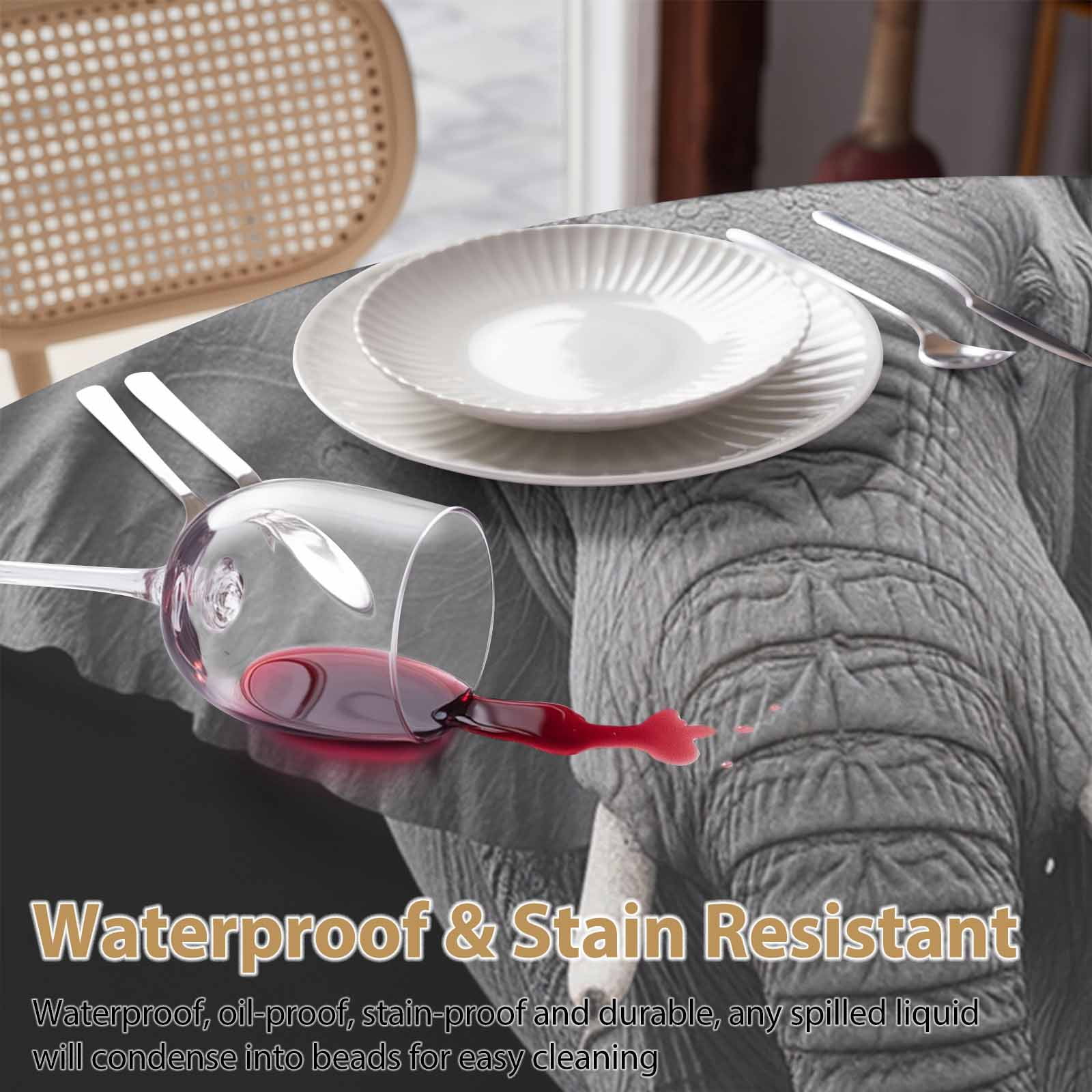 Round Tablecloth Modern Vintage Waterproof Oil Proof Polyester Table Cloth Cover Decor for Home Dining Outdoor,Patio,Parties, 60" Dia. Elephant Bird Animal Black Grey
