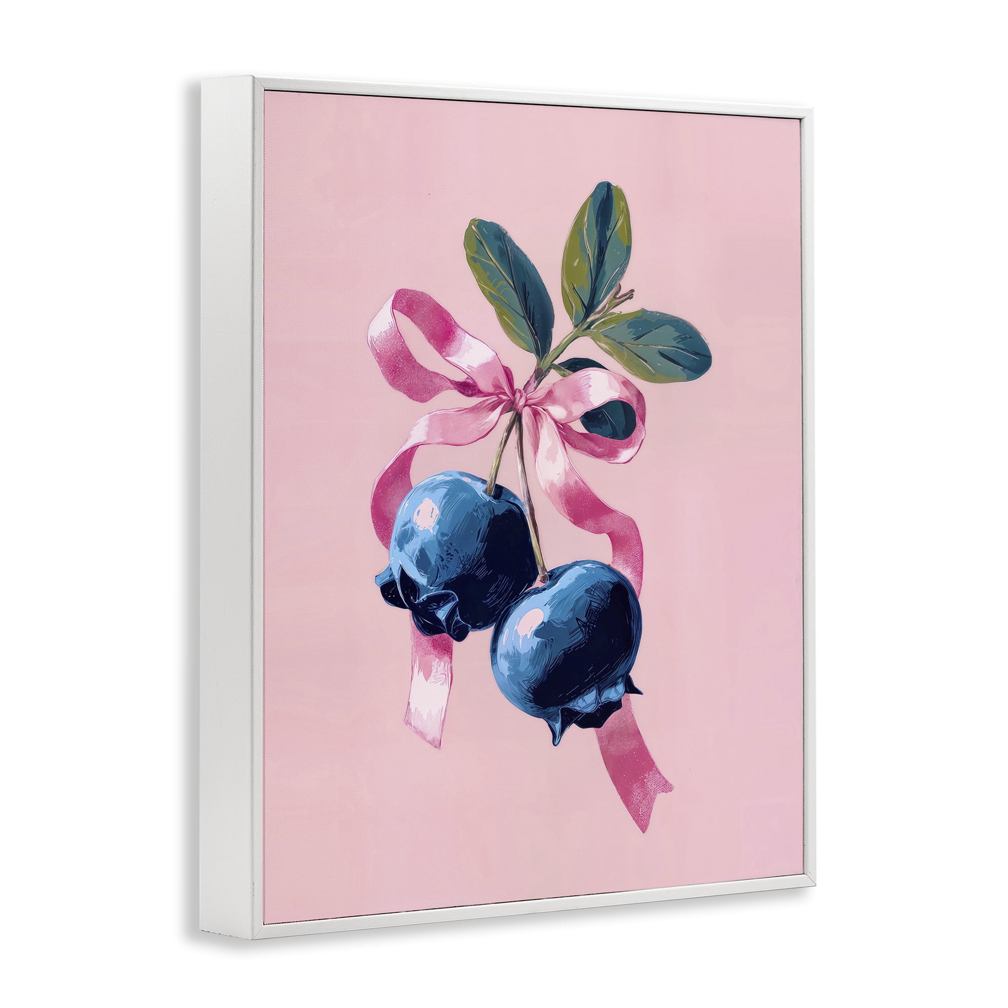 Stupell Industries Blueberry Branch with Pink Bow White Framed Giclee Art, design by Imagine It Images