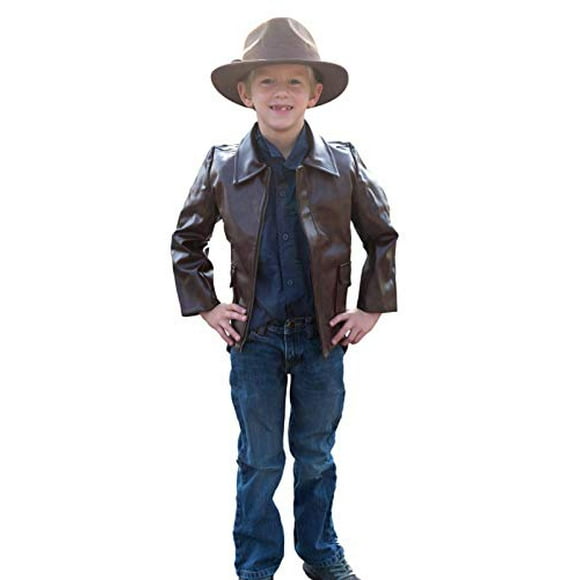 Costume d'Archéologue Jungle Explorateur Veste en Faux Cuir pour Hommes Adolescents et Enfants, 8-10 Ans, Brun Foncé
