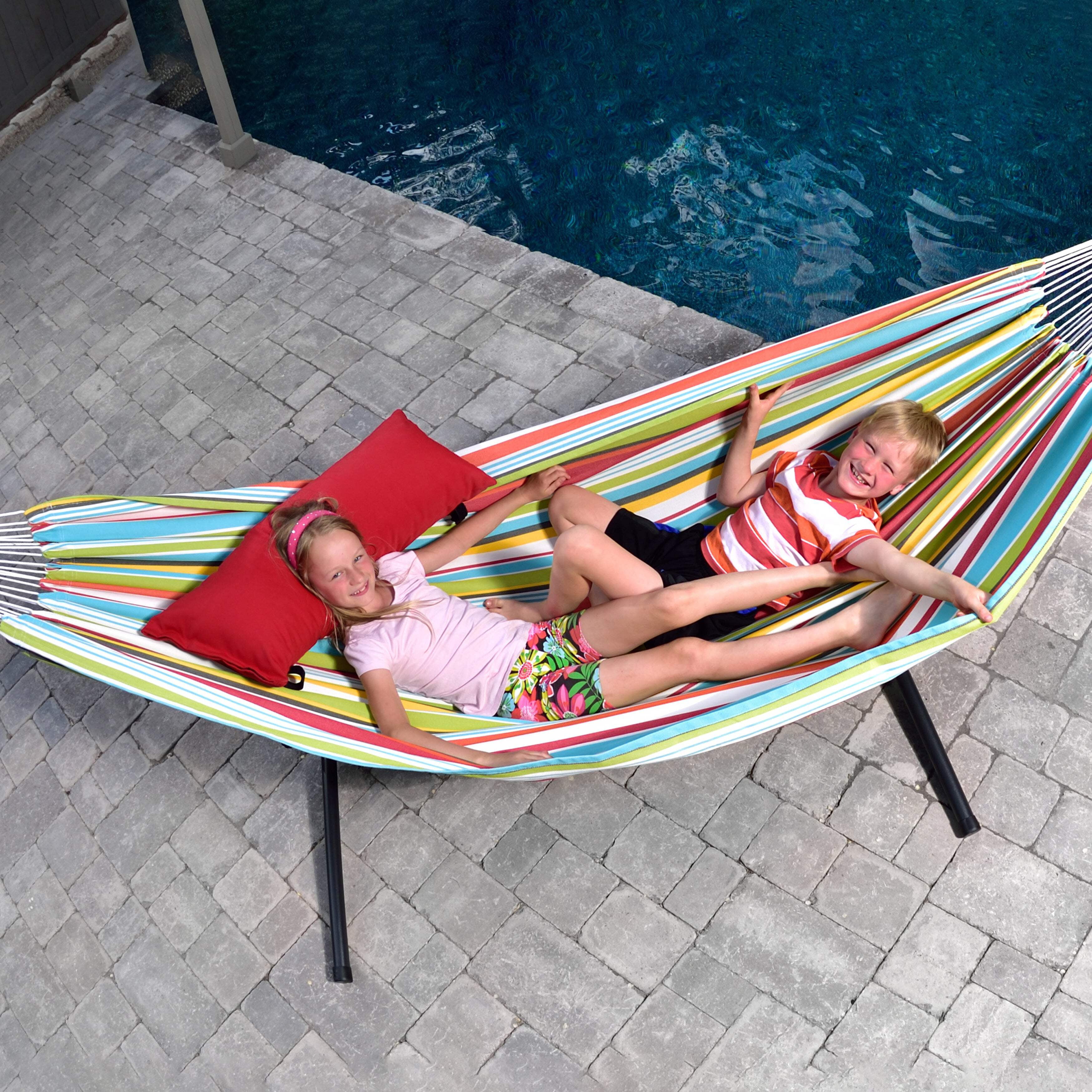 Vivere Double Polyester Easy Assemble Outdoor Hammock with Steel Stand, Ciao