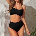 thumbnail image 4 of Sngxgn Women V Neck Swimsuits Tummy Control Ruched Swimwear Halter Bathing Suit(Black,L), 4 of 8