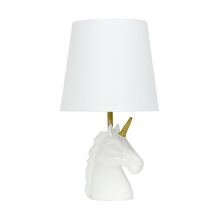 Simple Designs Sparkling Gold and White Unicorn Table Lamp
