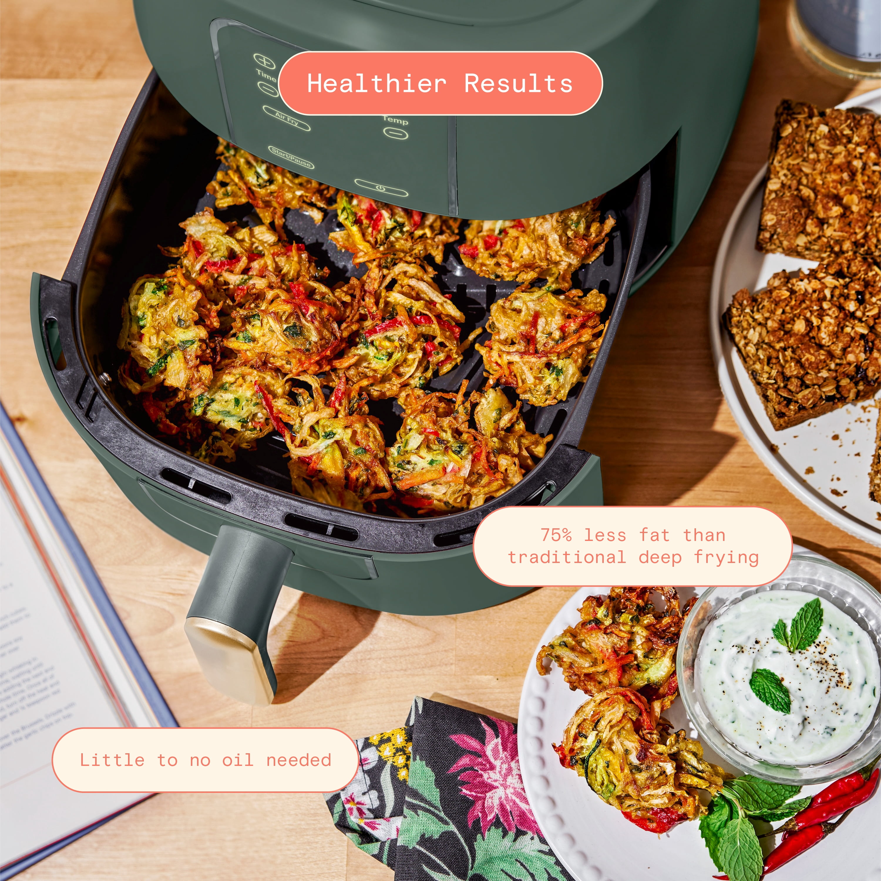 Beautiful 6 Qt Air Fryer with TurboCrisp Technology, EverGood Ceramic Nonstick Coating, Thyme Green by Drew Barrymore