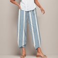thumbnail image 3 of Pantalones jogger mujer Gibobby Pantalones palazzo holgados cómodos de lino de algodón recortados con estampado de verano con bolsillos Azul XXL, 3 of 4