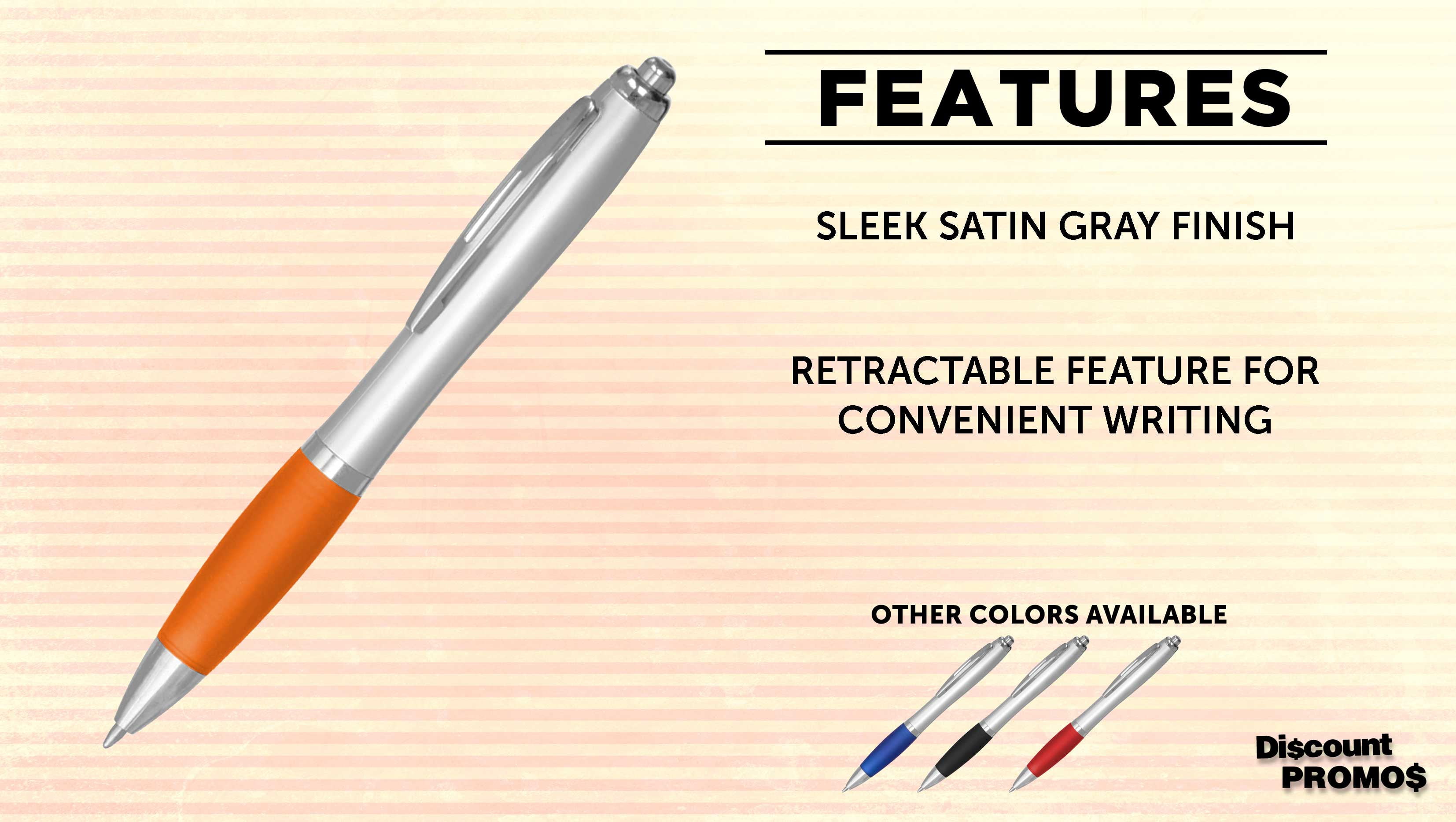 Ballpoint Pens With Rubber Grip, 10 pack, Black Ink Writing Pens in Bulk, Orange