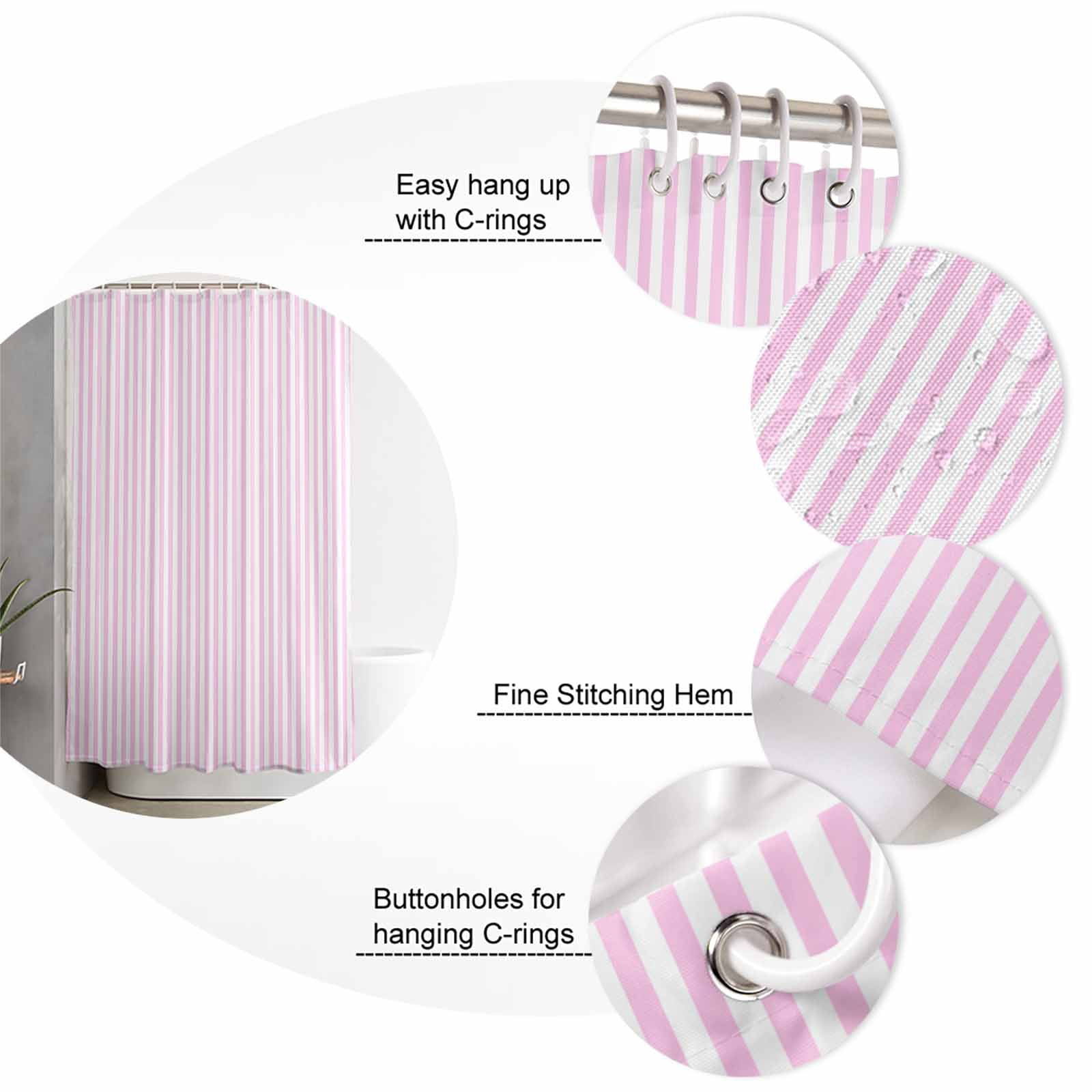 60x72 Inch Shower Curtains for Bathroom Pink White Stripe Fabric Bath Curtain Decor Modern Minimalist Geometric Striped Waterproof Restroom Curtains Shower Set Accessories with 12 Hooks 60 Inch