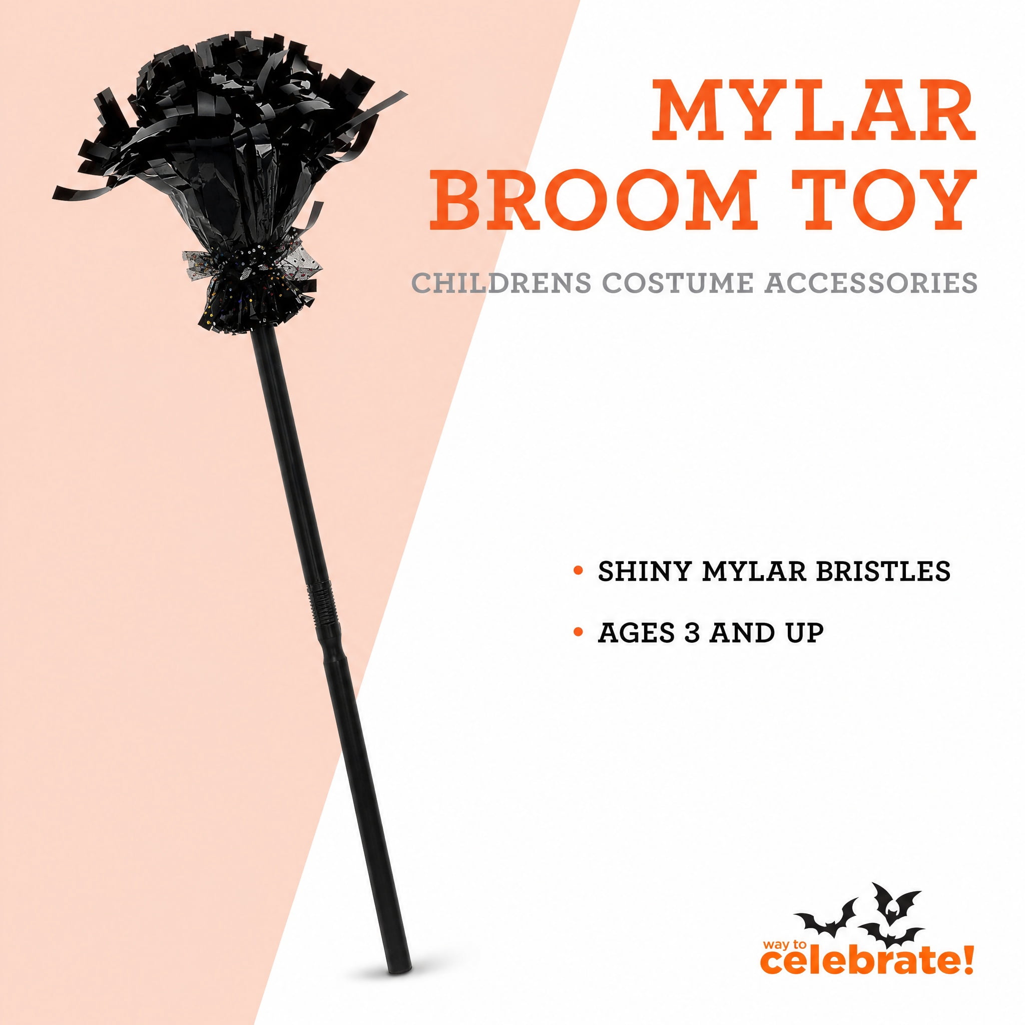 Mylar Broom Toy Costume Accessory for Children, Black, Halloween by Way To Celebrate
