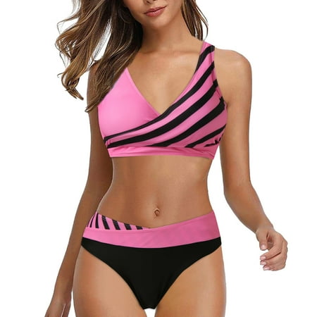 

Women Cross Sport Bra Flower Printed Beach Beachwear Swim Tankini Bandeau Bandage Bikini Set Push Up Swimwear Bathing Suit Two Pieces Bikini Set Swimsuits Pink Polyester 2XL
