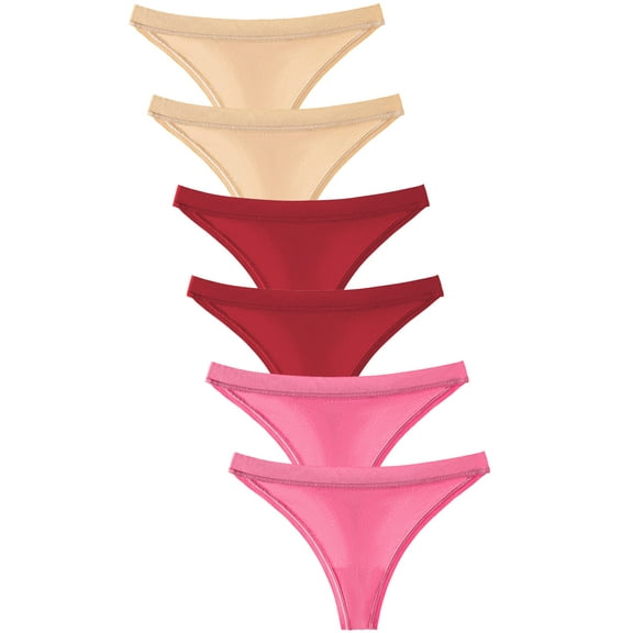 Buankoxy Cotton Thongs for Women Breathable Low Rise Bikini Panties Womens Thong Underwear 6 Pack,Size 5