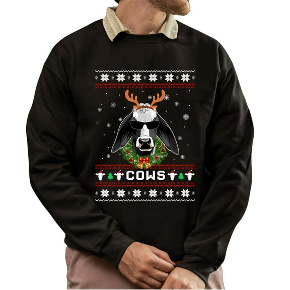Christmas Sweatshirt, Men's Funny Cool Cows Christmas Sweatshirt, Holiday Ugly Sweater, Festive Crewneck for Parties & Cow Lovers