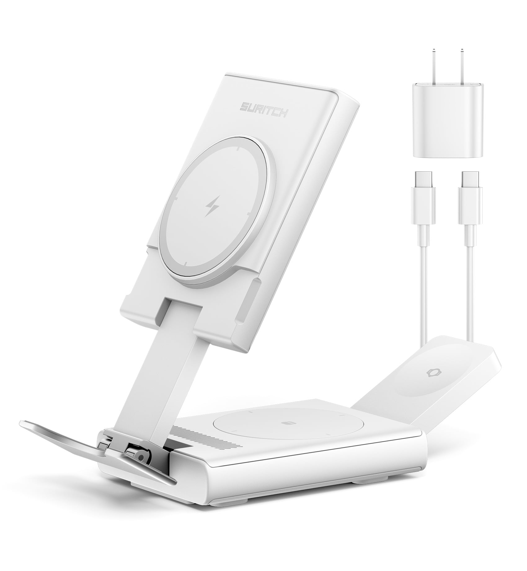 Suritch 3 in 1 Charging Station for Samsung Galaxy S25 S24 S23 S22 S21, Wireless Charger for Galaxy Watch and Buds, White
