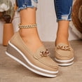 thumbnail image 3 of Wedge Loafers for Women Platform Cute Dress Casual Business Shoes Comfortable Lightweight Slip on Work Shoes with Gold Chain Khaki Size 9, 3 of 5