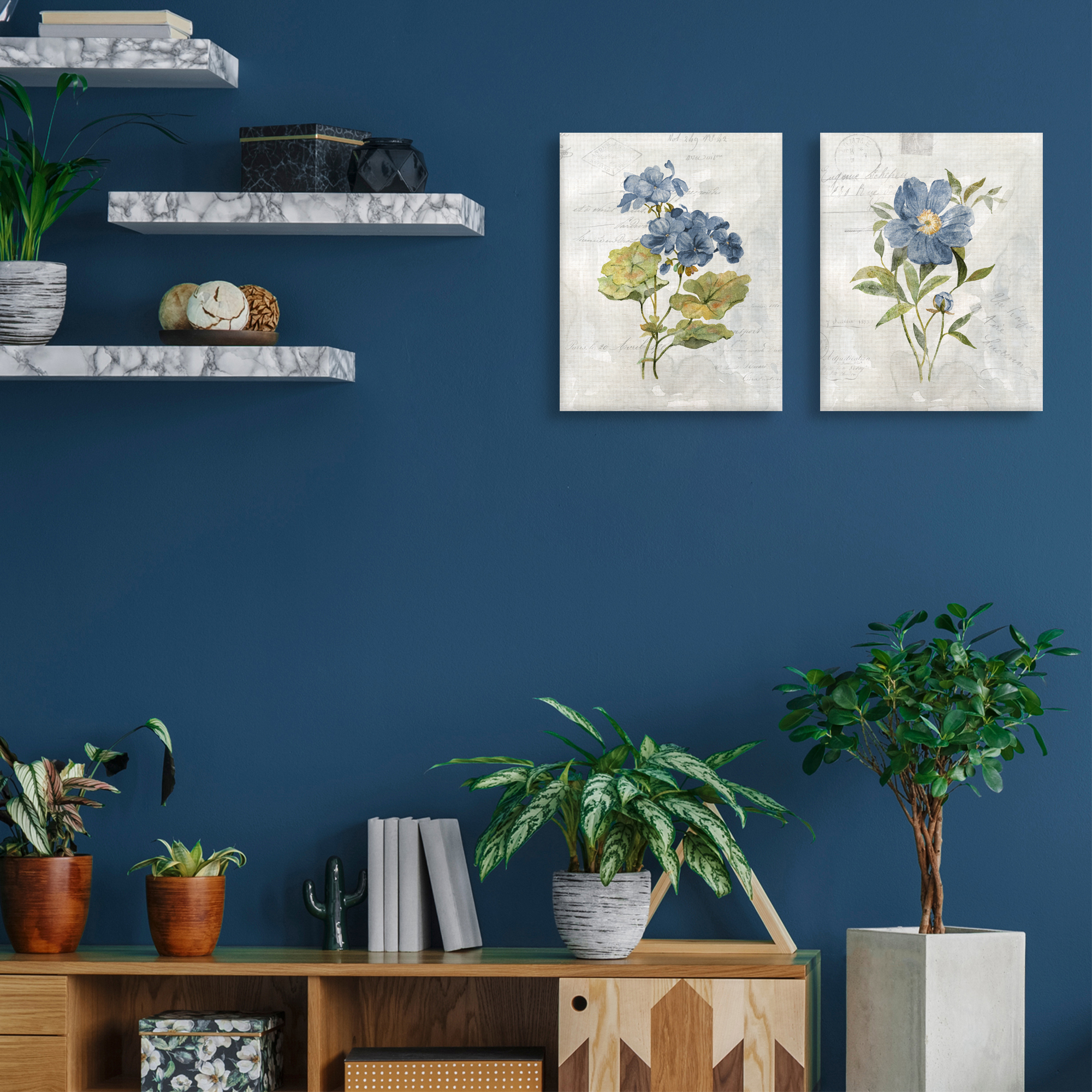 Blue Linen Geraneum & Blue Linen Poppy by Carol Robinson Set of Canvas Art Prints