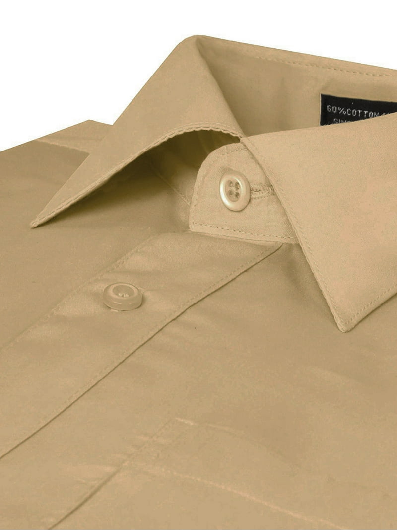 Men's Classic Fit Long Sleeve Wrinkle Resistant Button Down Premium Dress Shirt (Beige, M)