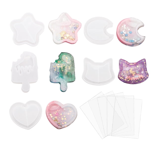 Juego de 10 moldes de resina para coctelera, 5 moldes de silicona de arena movediza con 5 hojas de PVC, molde de resina para colgante, joyería, llavero, decoración, manualidades, bricolaje Zhivalor BST3075133