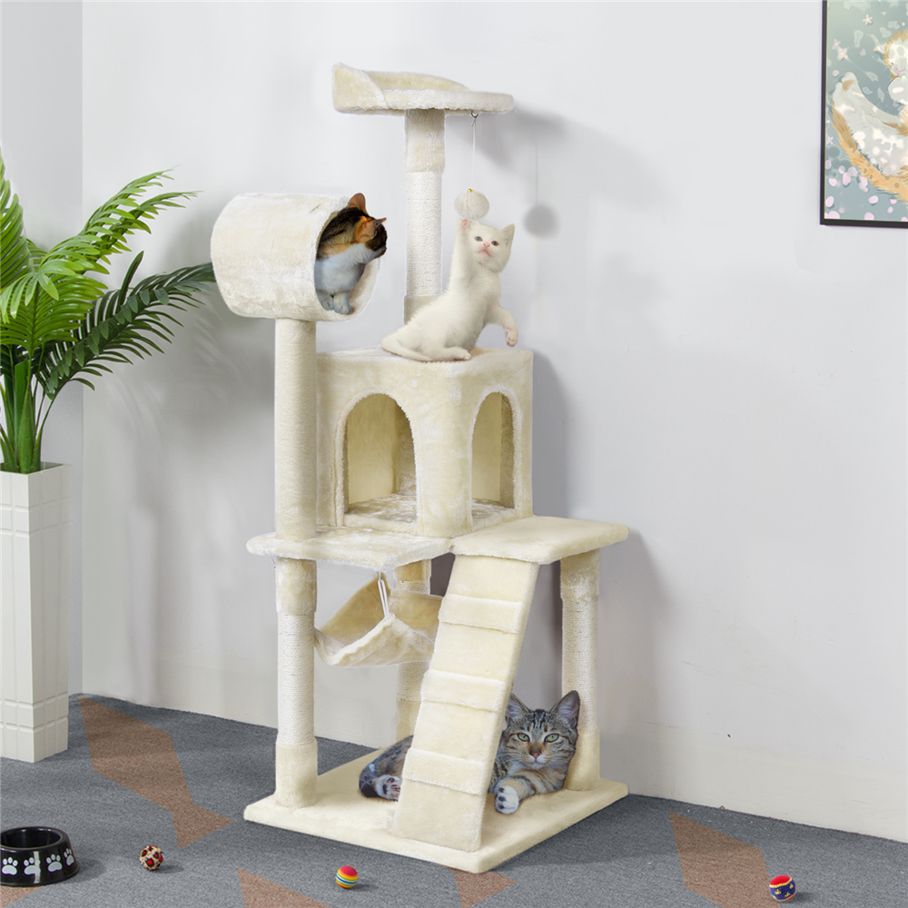 Easyfashion Cat Tree & Condo Scratching Post Tower, Beige, 52.2" - image 2 of 12