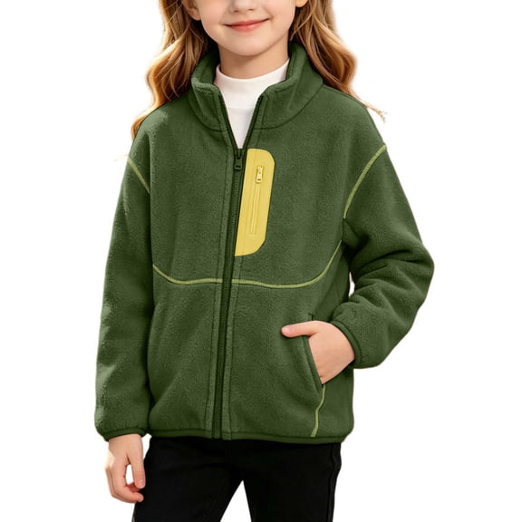 Mifsaly Boys Girls Fleece Jacket Zip Up Stand Collar Warm Winter Coats Kids Fall Winter Outdoor Everyday Outerwear with Pockets