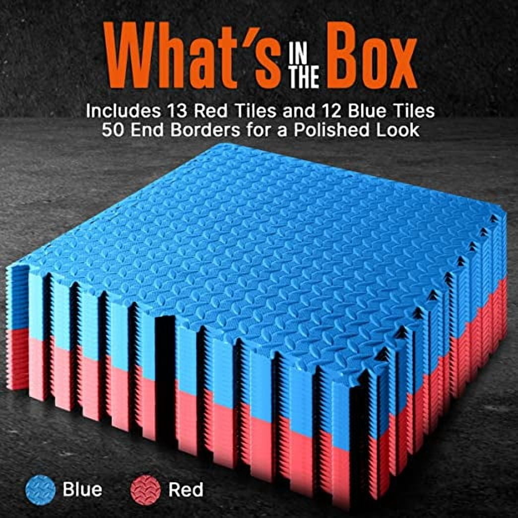 Thick Puzzle Exercise Mat, 25 Pcs EVA Foam Interlocking Tiles Protective Flooring for Gym Equipment and Cushion for Workouts, Durable Non-Skid Texture, Easy to Assemble, Red and Blue