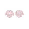 thumbnail image 2 of BemeyourBBs Newborn Baby Girl Valentines Day Outfit Gingham Plaid Bubbel Rompers Puff Long Sleeve Letters Embroidery Bow Decor Bubble Bodysuit Infant Spring Clothes, 2 of 9