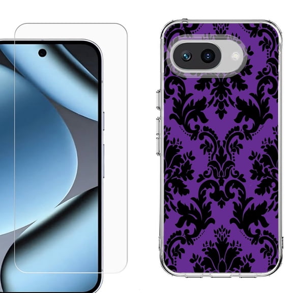 ShockProof Phone Case for Google Pixel 10a, with Screen Protector, by OneToughShield - Victorian Purple/Black