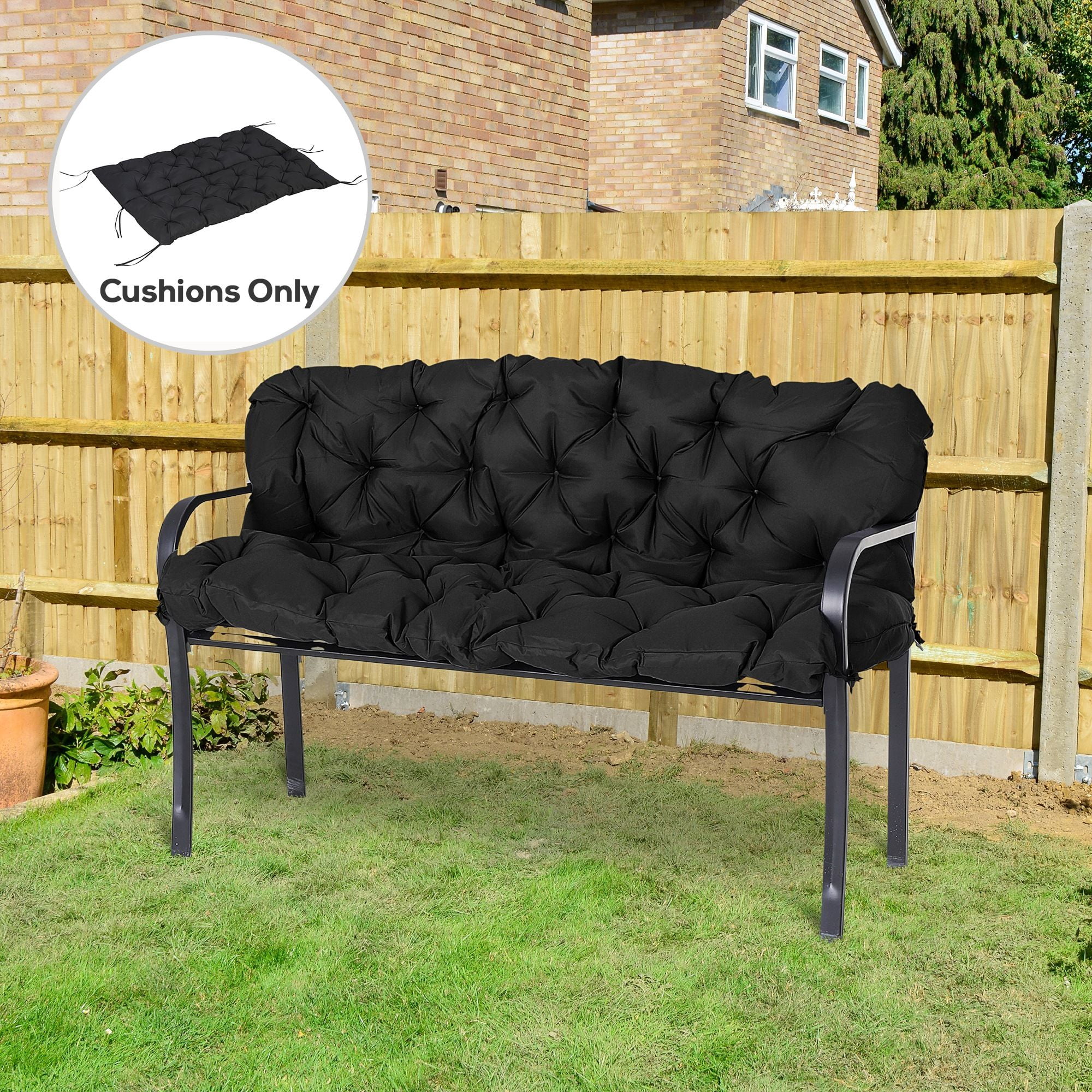 Alvantor Bench Chair Cushion 3-Seater Patio Cushions with Backrest for Swing Chair, Patio Sofa, 59" x 38" Dark Black