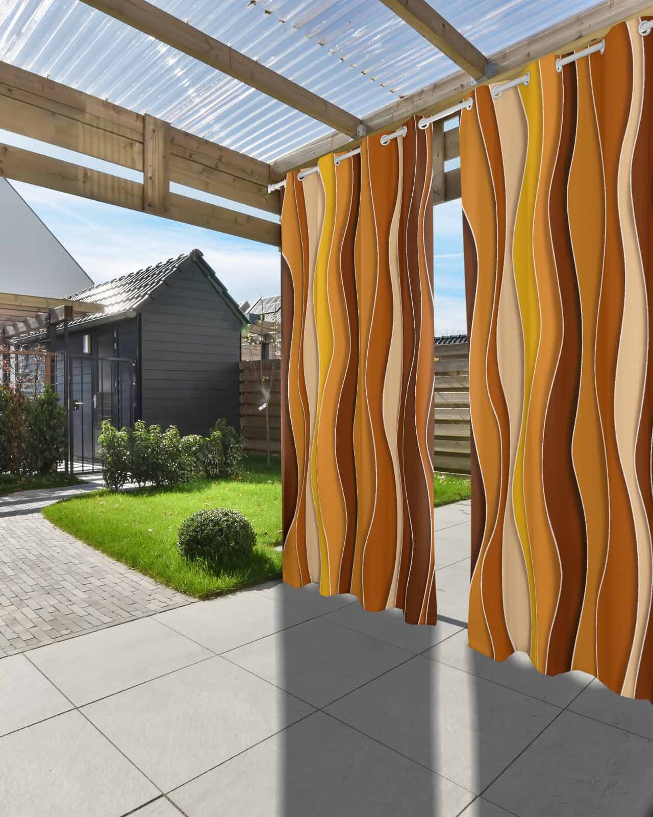nqOlkjepod Outdoor Curtains for Patio Waterproof, Burnt Orange Ombre Outdoor Privacy Panels Grommet, Abstract Art Moire Ocean Waves Blackout Outside Curtains for Porch/Cabana 54"x108", 2 Panels