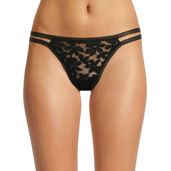 No Boundaries Strappy Lace Thong Panty, Women's and Women's Plus