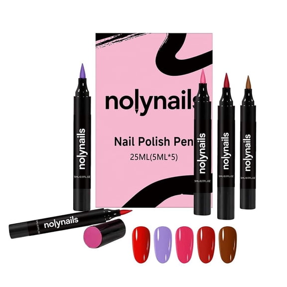 Nail Art Pens Set of 5, Precision Tip Polish for Detailed Designs, Travel-Size Touch-Up for Home or On the Go