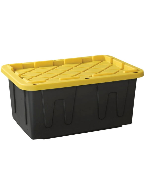 Homz Durabilt 27 Gal. Plastic Storage Tote, Black/Yellow (Set of 4)