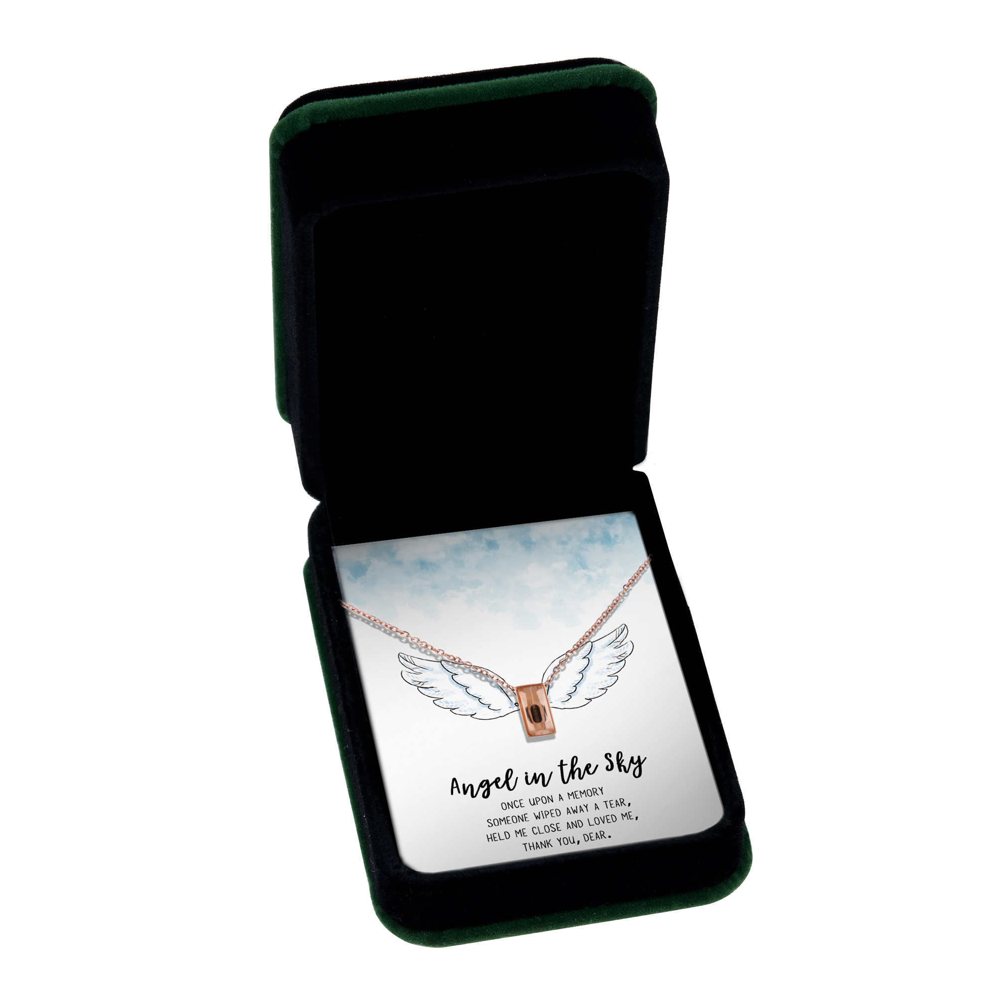 Anavia Mini Cube Cremation Jewelry Stainless Steel Keepsake Memorial Urn Necklace for Human with"Angel in the Sky" Comfort Card-[Rose Gold]