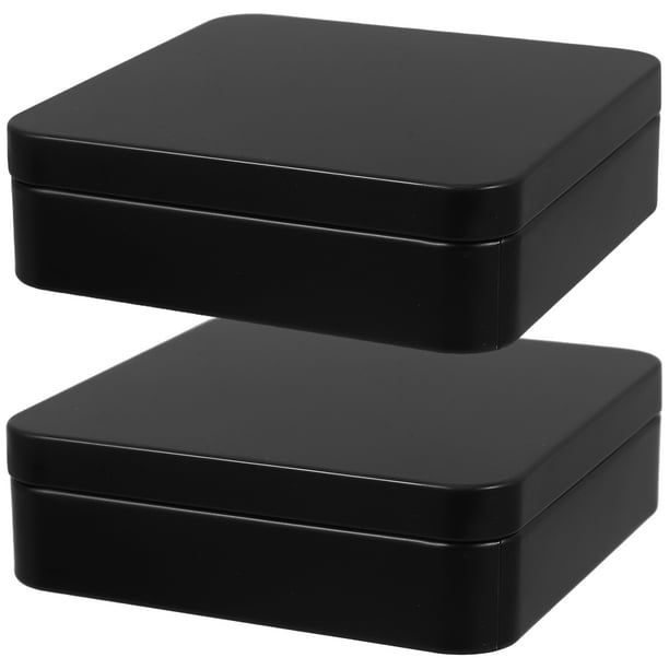 2 cajas pequeñas de hojalata de metal con tapas para naipes, mini contenedores de almacenamiento decorativos para el hogar y los viajes, caja de almacenamiento de hojalata negra