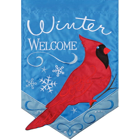 Winter Cardinal Welcome Applique Garden Flag Snowflake Double