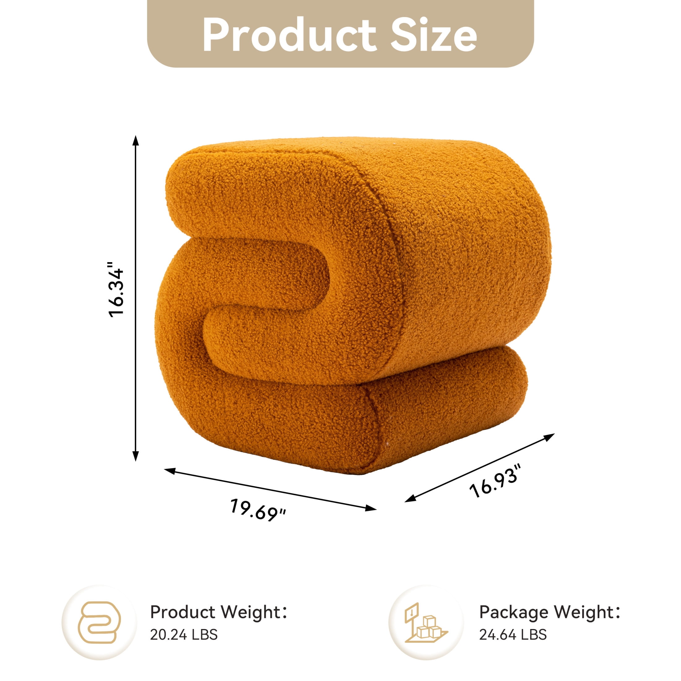 Noble House Rache 19" S-Shape Teddy Accent Ottoman, Boucle Makeup Footrest Table Stool with Foam, Orange