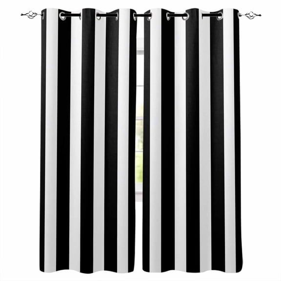 Black Striped Blackout Curtains for Bedroom/Living Room, Thermal Insulated Kitchen Curtains, Modern Farmhouse Black and White Stripes Grommet Darkening Window Treatment Drapes 42"x63"x2