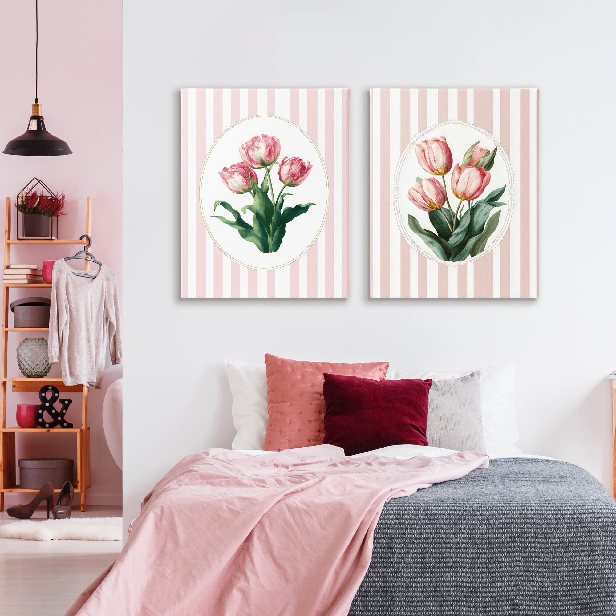 Stupell Industries Blush Tulips on Stripes 2 Piece Canvas Wall Art Set, design by Ink Drop Loft