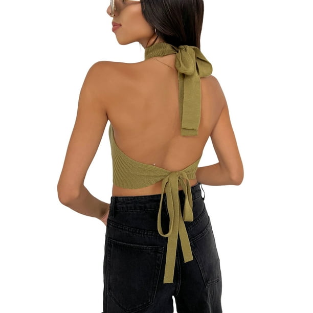 Txlixc Tirantes femeninos halterneck blusa casual de verano color