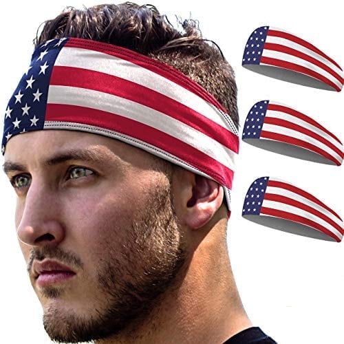 E Tronic Edge Comfortable, Quick Drying Sports Sweatbands for Men and Women, USA Flag Headband, 1pk