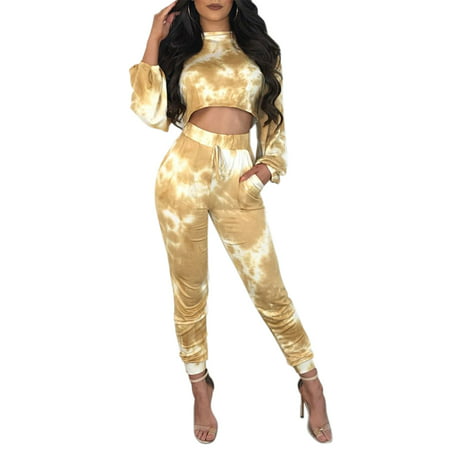 Women Jumpsuits Crop Tops Pants Sets Colorful Printed Long Sleeve Blouse Trousers Sports 2 Pieces Outfits Casual Suit