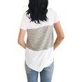 thumbnail image 2 of Nouveau T-Shirt Décontracté à Col Rond pour Femmes, à Rayures Triple Couleur, 2 of 2