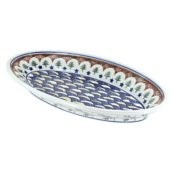 Blue Rose Polish Pottery Evergreen Small Oval Platter