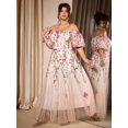 thumbnail image 3 of Plus Size Womens Multicolor Embroidered Off-Shoulder Short Sleeve Cinched Waist Maxi Flare Dress For Parties, 3 of 8