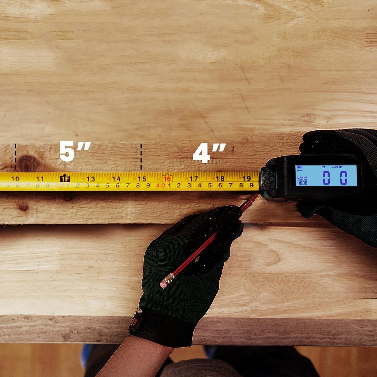 Digital Tape Measure 16 Ft, 6 metric and imperial units, Easy Read Digital Measuring Tape Retractable with Fractions 1/16 Rechargeable Measurement Tool for Distance/Area/Volume, Blue