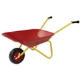 thumbnail image 2 of Red Metal Wheelbarrow for Children's , Easy Loading and Dumping Garden Cart with Steel Tray, Durable Heavy Duty Utility Trolley for Transporting Leaves, Soil, Sand, and More (1 Wheel), 2 of 8