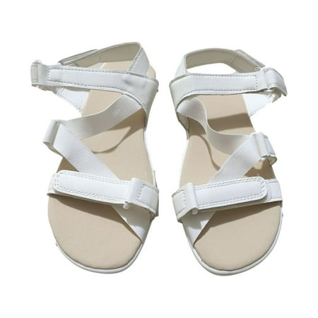 

VKEKIEO Round Toe Platform Sandals Flat Heel Thin White