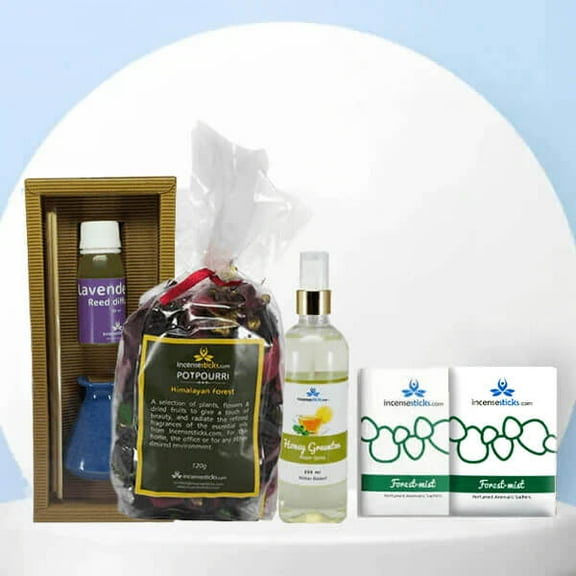 Enchanting Home Fragrance Gift Set with Potpourri & Room Spray, Natural Potpourri & Reed Diffuser